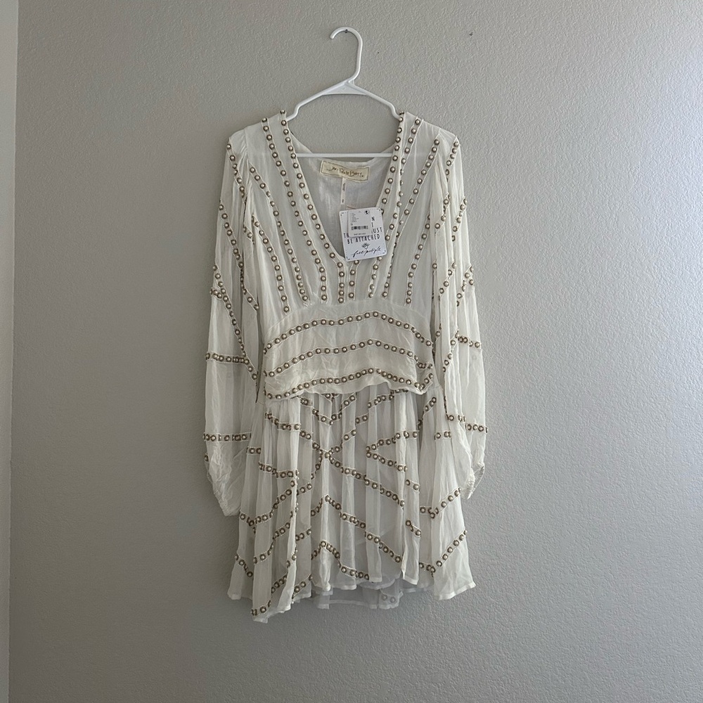 Jen's Pirate Booty White and Gold Bishop Sleeve Sundress
